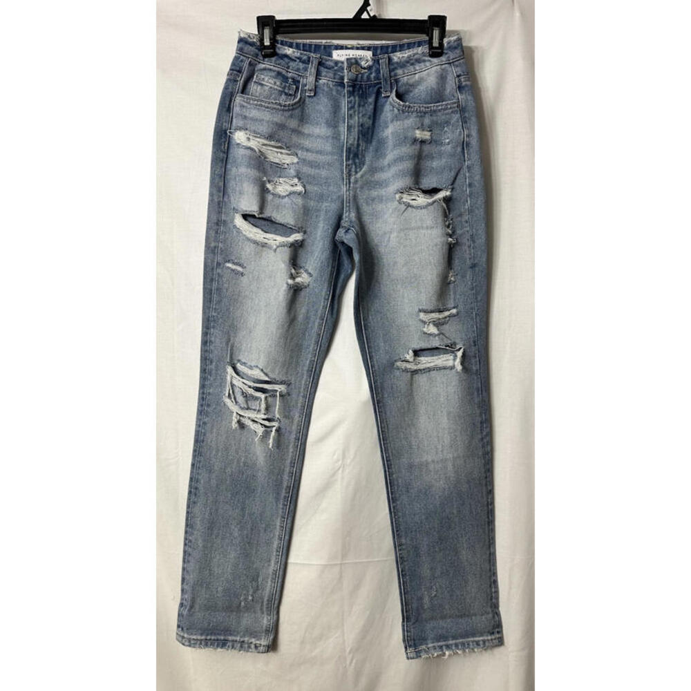 NWT Flying Monkey Black Label Womens Light Wash Distressed Jeans Denim Size 25